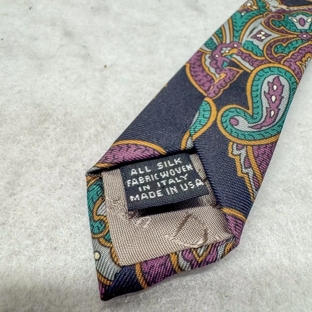 Vintage Christian Dior Tie Mens Silk Paisley Purple Green Monsieur 90s USA‎